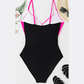 Wynsley Hot Pink Crossover Colorblock Cutout One Piece Swimsuit
