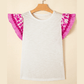 Anka Pink Ricrac Trim Printed Flutter Sleeve Contrast Patchwork Blouse