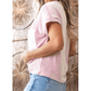 Noelle Pink Corded Knit Color Block Pocketed Crew Neck T Shirt