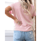 Noelle Pink Corded Knit Color Block Pocketed Crew Neck T Shirt