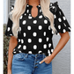 Phoebe Black Polka Dot Print Shirred Yoke Notched Neck Balloon Sleeve Blouse