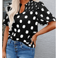 Phoebe Black Polka Dot Print Shirred Yoke Notched Neck Balloon Sleeve Blouse