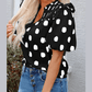 Phoebe Black Polka Dot Print Shirred Yoke Notched Neck Balloon Sleeve Blouse