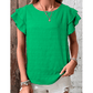 Pauletta Green Textured Ruffled Sleeve Round Neck Top