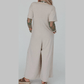 Kimbra Khaki Half Placket Chest Pockets Short Sleeve Wide Leg Jumpsuit