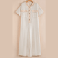 Kimbra Khaki Half Placket Chest Pockets Short Sleeve Wide Leg Jumpsuit