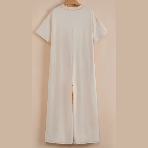 Kimbra Khaki Half Placket Chest Pockets Short Sleeve Wide Leg Jumpsuit