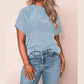 Nathalie Blue Corded Knit Mock Neck T Shirt
