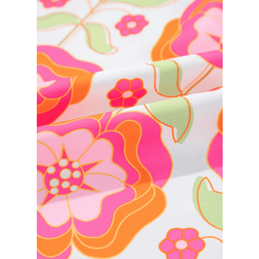 Melanie Floral Ruffled Sleeve Ric-rac Trim Split Neck Loose Blouse