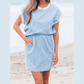 Evyn Beau Blue Contrast Trim Textured Crewneck Tee and Pocketed Skirt Set
