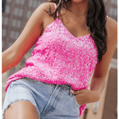 Elaine Hot Pink Sequin Adjustable Strap Tank Top