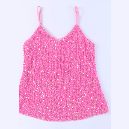 Elaine Hot Pink Sequin Adjustable Strap Tank Top