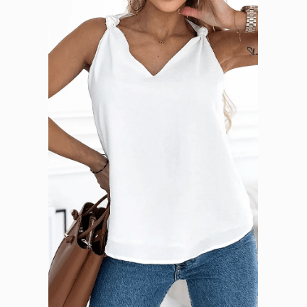 Pamelynne White V Neck Knotted Shoulder Vest