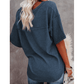 Sherry Blue Exposed Seam Half Sleeve Knitted V Neck Textured Top