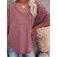 Sherry Mauve Exposed Seam Half Sleeve Knitted V Neck Textured Top