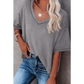 Sherry Grey Exposed Seam Half Sleeve Knitted V Neck Textured Top