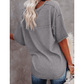 Sherry Grey Exposed Seam Half Sleeve Knitted V Neck Textured Top