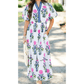 Bethan White Floral Puff Short Sleeve V Neck High Waist Maxi Dress