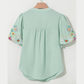 LuAnn Green Floral Embroidered Puff Sleeve Split Neck Blouse