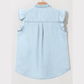 Micha Beau Blue Mineral Wash Cap Sleeve Frilled Button Up Denim Shirt
