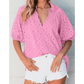 Jocelyn Pink Flower Embroidered Hollow-out Puff Sleeve Blouse