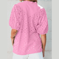 Jocelyn Pink Flower Embroidered Hollow-out Puff Sleeve Blouse