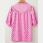 Jocelyn Pink Flower Embroidered Hollow-out Puff Sleeve Blouse
