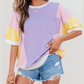 Delia Purple Color Block Patchwork Half Sleeve Oversized T Shirt