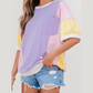 Delia Purple Color Block Patchwork Half Sleeve Oversized T Shirt