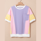 Delia Purple Color Block Patchwork Half Sleeve Oversized T Shirt