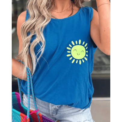 Blue Sun Graphic Casual Tank Top