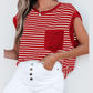 Stassie Red Stripe Chest Pocket Patch Round Neck Tank Top