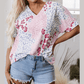 Giorgia Pink Mixed Leopard Print V Neck Short Sleeve Blouse