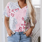 Giorgia Pink Mixed Leopard Print V Neck Short Sleeve Blouse