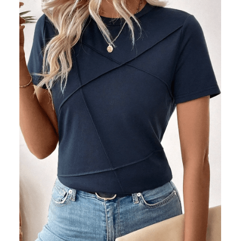 Maren Navy Toothpick Stripe Round Neck T Shirt