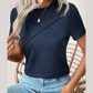 Maren Navy Toothpick Stripe Round Neck T Shirt