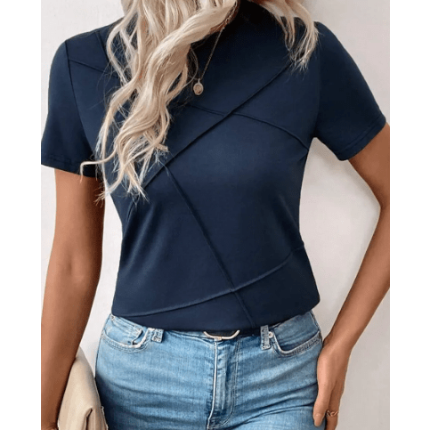 Maren Navy Toothpick Stripe Round Neck T Shirt