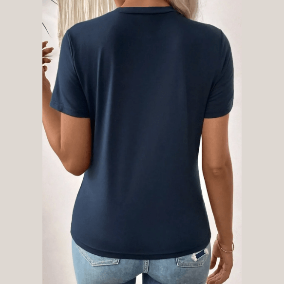 Maren Navy Toothpick Stripe Round Neck T Shirt