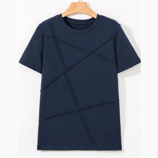 Maren Navy Toothpick Stripe Round Neck T Shirt