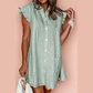 Clarabelle Green Stripe Frilled Sleeveless Collar Front Pocket Button Up Mini Dress