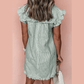 Clarabelle Green Stripe Frilled Sleeveless Collar Front Pocket Button Up Mini Dress