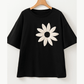 Perla Black Contrast Crochet Floral Graphic Drop Shoulder Loose Tee