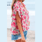 Camilla Pink Floral Boxy Fit Ruffled Short Sleeve V Neck Blouse