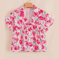 Camilla Pink Floral Boxy Fit Ruffled Short Sleeve V Neck Blouse