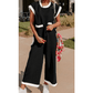 Chantye Black Color Block Pocketed T Shirt and Wide Leg Pants Set