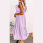 Sarah Purple Ruffled Flutter Sleeve Square Neck Textured Tiered Maxi Dress