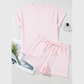 Kitzi Pink Stripe Knitted Short Sleeve Top and Drawstring Shorts Set
