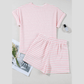 Kitzi Pink Stripe Knitted Short Sleeve Top and Drawstring Shorts Set