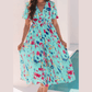 Courtnie Sky Blue Abstract Print Short Puff Sleeve Tiered Maxi Dress