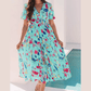 Courtnie Sky Blue Abstract Print Short Puff Sleeve Tiered Maxi Dress